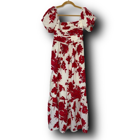 Abercrombie & Fitch Emerson Red and White Floral Off-the-Shoulder Maxi Dress - Picture 7 of 7